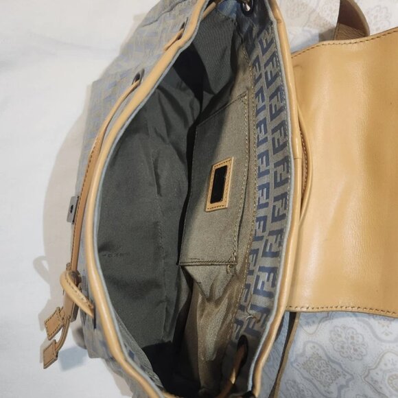 FENDI Zucchino Pattern Drawstring Handbag Purse Gray Canvas Leather - Picture 9 of 13